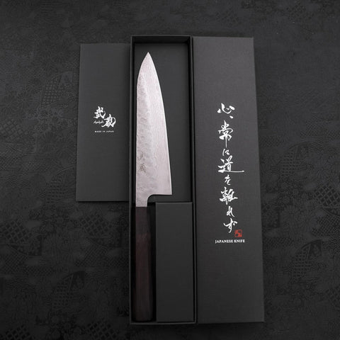Gyuto AUS-10 Nashiji Damascus Ebony Handle 180mm (7”)-[Musashi]-[Japanese-Kitchen-Knives]