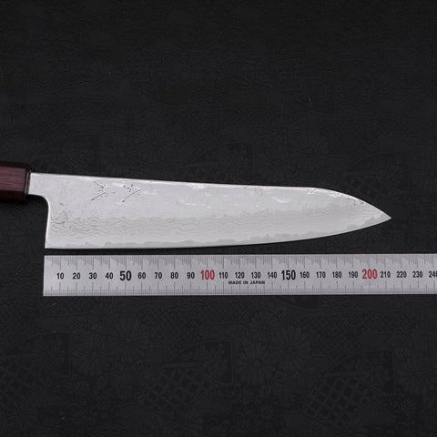 Gyuto AUS-10 Nashiji Damascus Purple Urushi Handle 210mm (8.3”)-[Musashi]-[Japanese-Kitchen-Knives]