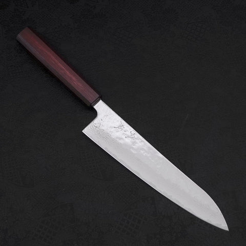 Gyuto AUS-10 Nashiji Damascus Purple Urushi Handle 210mm (8.3”)-[Musashi]-[Japanese-Kitchen-Knives]