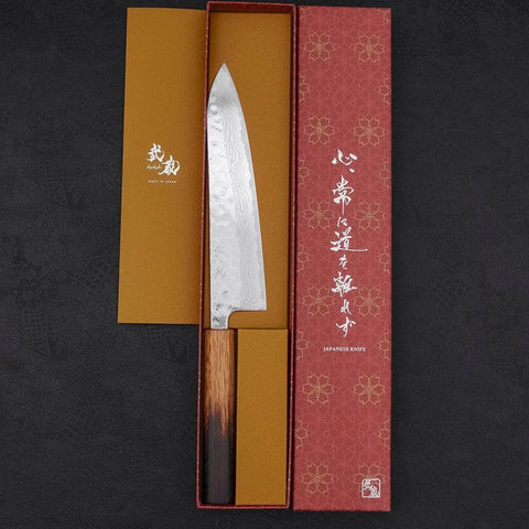 Gyuto AUS-10 Nashiji Damascus Yaki Urushi Handle 210mm (8.3”)-[Musashi]-[Japanese-Kitchen-Knives]