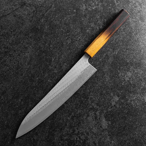 Gyuto AUS-10 Nawame Damascus Yaki Urushi Handle 240mm-[Musashi]-[Japanese-Kitchen-Knives]