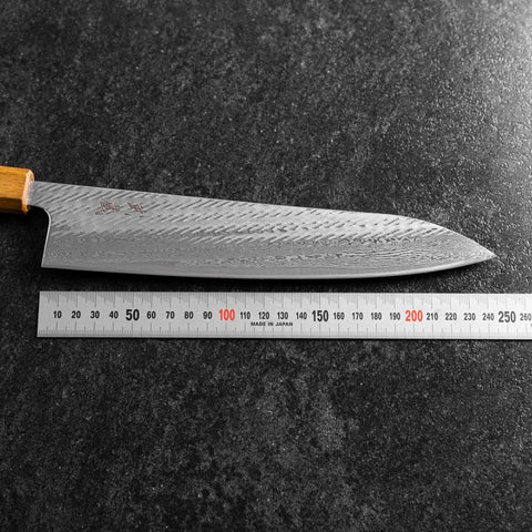Gyuto AUS-10 Nawame Damascus Yaki Urushi Handle 240mm-[Musashi]-[Japanese-Kitchen-Knives]