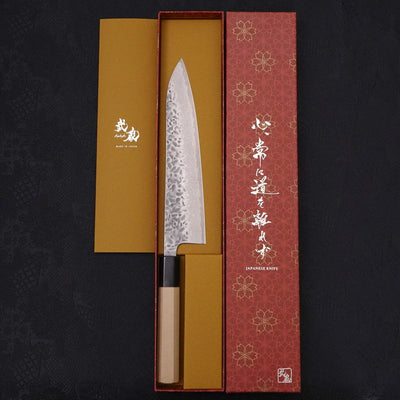 Gyuto AUS-10 Tsuchime Damascus Buffalo Magnolia Handle 210mm-AUS-10-Damascus-Japanese Handle-[Musashi]-[Japanese-Kitchen-Knives]