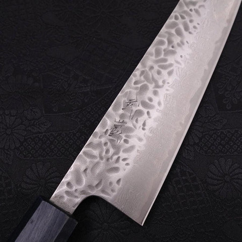 Gyuto AUS-10 Tsuchime Damascus Dark-Blue Urushi Handle 210mm (8.3”)-[Musashi]-[Japanese-Kitchen-Knives]
