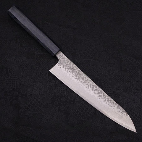 Gyuto AUS-10 Tsuchime Damascus Dark-Blue Urushi Handle 210mm (8.3”)-[Musashi]-[Japanese-Kitchen-Knives]