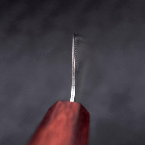 Gyuto AUS-10 Tsuchime Damascus Purple Urushi Handle 210mm (8.3”)-[Musashi]-[Japanese-Kitchen-Knives]