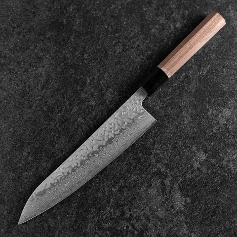 Gyuto AUS-10 Tsuchime Damascus Walnut Handle 210mm (8.3”)-[Musashi]-[Japanese-Kitchen-Knives]