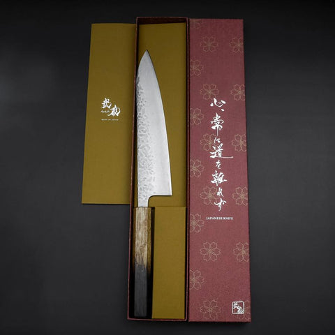 Gyuto AUS-10 Tsuchime Damascus Yaki Urushi Handle 210mm-[Musashi]-[Japanese-Kitchen-Knives]