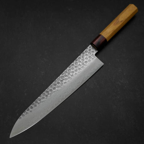 Gyuto AUS-10 Tsuchime Damascus Zelkova Handle 240mm (9.4”)-[Musashi]-[Japanese-Kitchen-Knives]