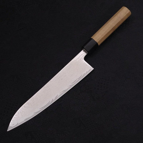 Gyuto AUS-10 Wave Nickel Damascus Buffalo Magnolia Handle 210mm (8.3”)-[Musashi]-[Japanese-Kitchen-Knives]
