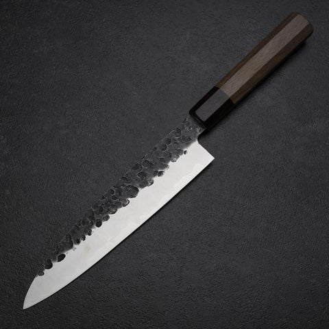 Gyuto AUS-8 Kurouchi Tsuchime Shitan Walnut Handle 200mm-[Musashi]-[Japanese-Kitchen-Knives]