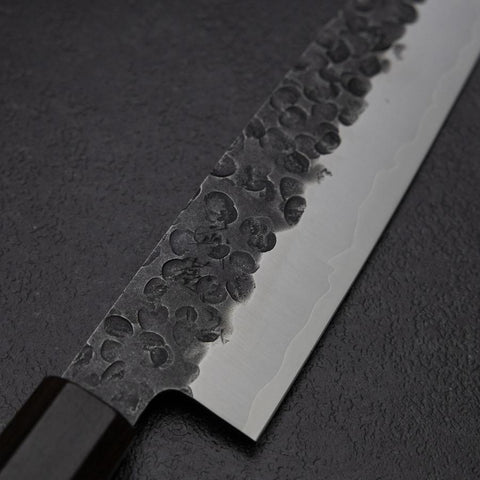 Gyuto AUS-8 Kurouchi Tsuchime Shitan Walnut Handle 200mm-[Musashi]-[Japanese-Kitchen-Knives]