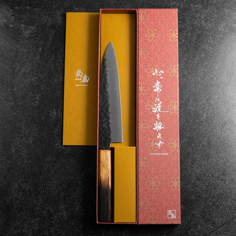 Gyuto AUS-8 Kurouchi Tsuchime Yaki Urushi Handle 200mm (7.9”)-[Musashi]-[Japanese-Kitchen-Knives]