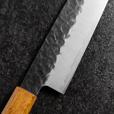 Gyuto AUS-8 Kurouchi Tsuchime Yaki Urushi Handle 200mm-[Musashi]-[Japanese-Kitchen-Knives]