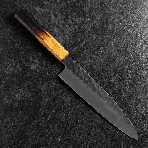 Gyuto AUS-8 Kurouchi Tsuchime Yaki Urushi Handle 200mm-[Musashi]-[Japanese-Kitchen-Knives]
