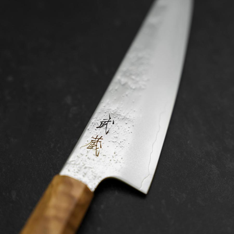 Gyuto AUS-8 Nashiji Olive Handle 150mm-[Musashi]-[Japanese-Kitchen-Knives]