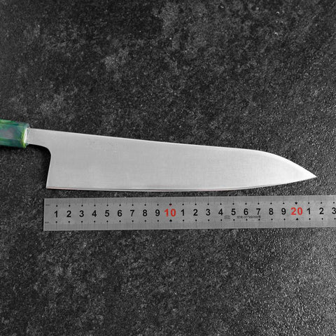 Gyuto AUS-8 Polished Ocean Green Handle 210mm-[Musashi]-[Japanese-Kitchen-Knives]