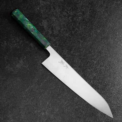Gyuto AUS-8 Polished Ocean Green Handle 210mm-[Musashi]-[Japanese-Kitchen-Knives]