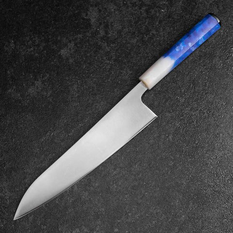 Gyuto AUS-8 Polished Ocean White Blue Handle 210mm-[Musashi]-[Japanese-Kitchen-Knives]