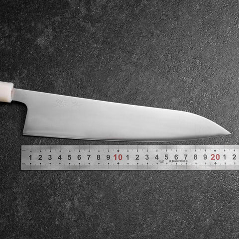 Gyuto AUS-8 Polished Ocean White Blue Handle 210mm-[Musashi]-[Japanese-Kitchen-Knives]