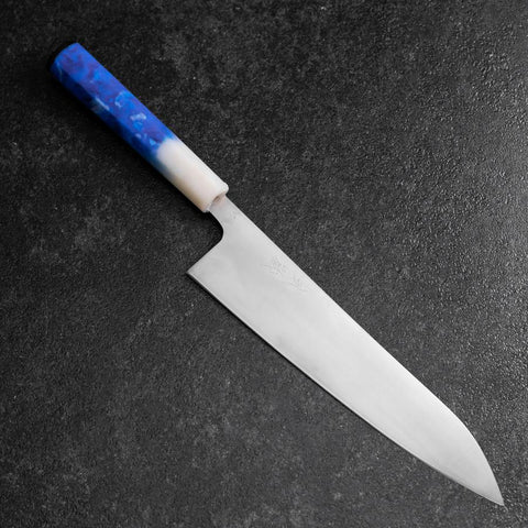 Gyuto AUS-8 Polished Ocean White Blue Handle 210mm-[Musashi]-[Japanese-Kitchen-Knives]