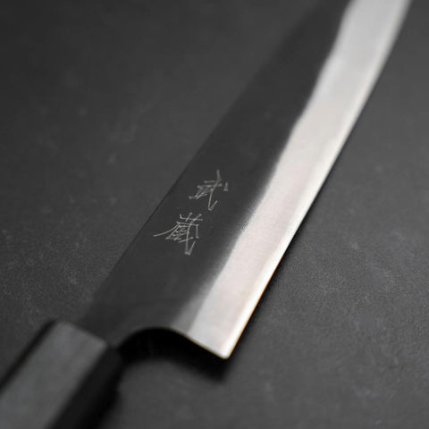 Gyuto Blue Steel #1 Kurouchi Dark Blue Urushi Handle 170mm (6.7”)-[Musashi]-[Japanese-Kitchen-Knives]