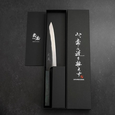 Gyuto Blue Steel #1 Kurouchi Dark Blue Urushi Handle 170mm (6.7”)-[Musashi]-[Japanese-Kitchen-Knives]