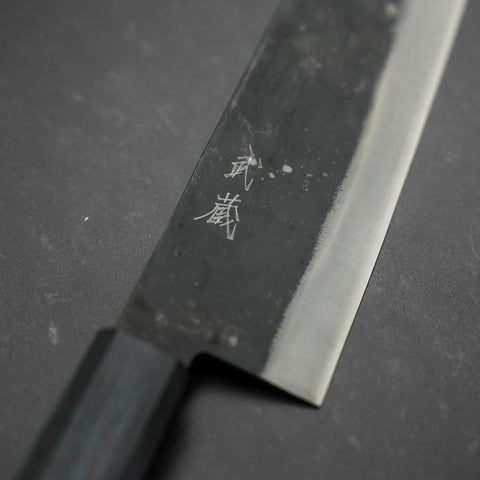 Gyuto Blue Steel #1 Kurouchi Dark Blue Urushi Handle 240mm (9.4”)-[Musashi]-[Japanese-Kitchen-Knives]