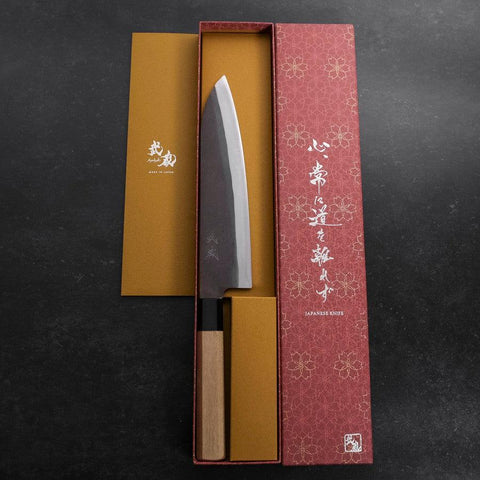 Gyuto Blue Steel #1 Kurouchi Stainless Clad Buffalo Magnolia Handle 210mm (8.3”)-[Musashi]-[Japanese-Kitchen-Knives]
