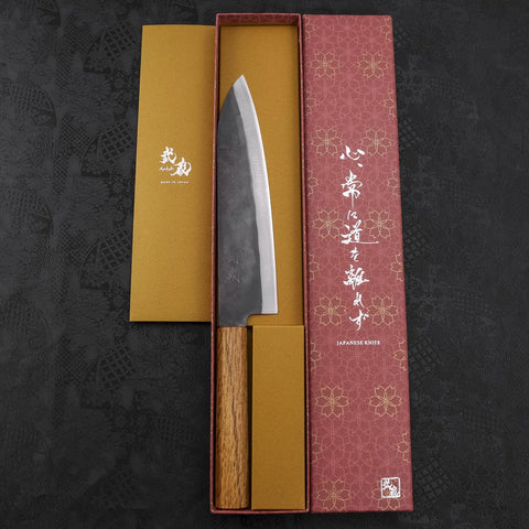 Gyuto Blue Steel #1 Kurouchi Stainless Clad Oak Handle 210mm (8.3”)-[Musashi]-[Japanese-Kitchen-Knives]