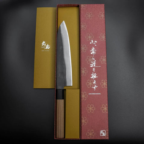 Gyuto Blue Steel #1 Kurouchi Stainless Clad Walnut Handle 210mm-[Musashi]-[Japanese-Kitchen-Knives]