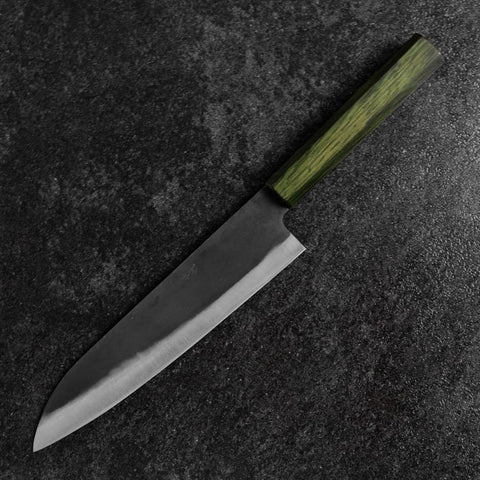 Gyuto Blue Steel #1 Kurouchi Stainless Green Urushi Handle 210mm (8.3”)-[Musashi]-[Japanese-Kitchen-Knives]