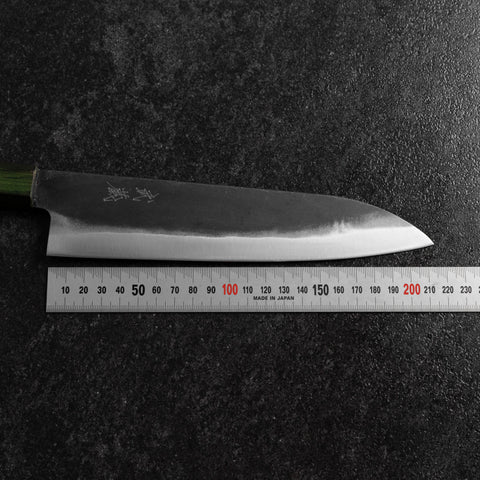 Gyuto Blue Steel #1 Kurouchi Stainless Green Urushi Handle 210mm