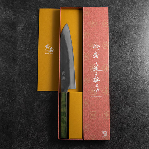 Gyuto Blue Steel #1 Kurouchi Stainless Green Urushi Handle 210mm