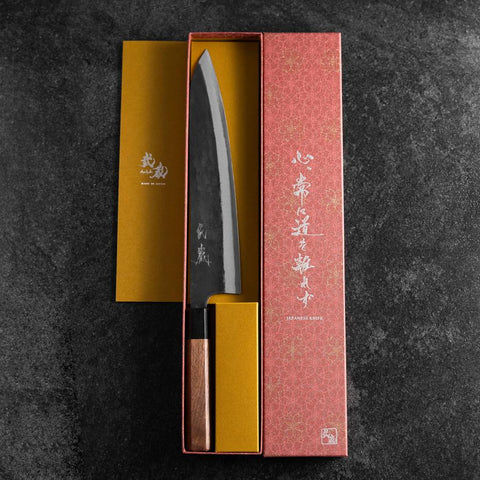 Gyuto Blue Steel #1 Kurouchi Walnut Handle 240mm (9.4”)-[Musashi]-[Japanese-Kitchen-Knives]