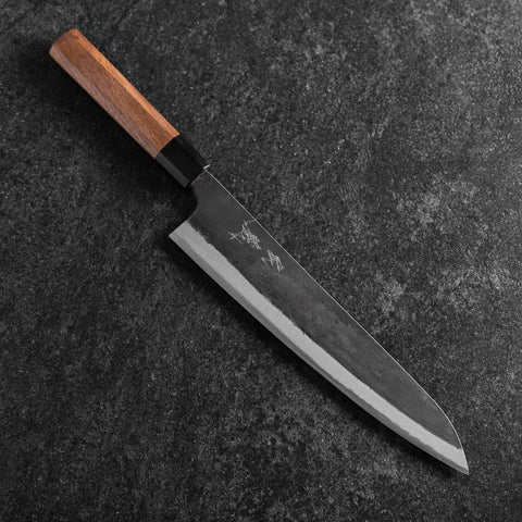 Gyuto Blue Steel #1 Kurouchi Walnut Handle 240mm-[Musashi]-[Japanese-Kitchen-Knives]