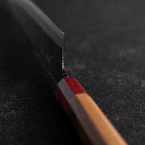 Gyuto Blue Steel #1 Kurouchi Walnut Red Handle 240mm (9.4”)-[Musashi]-[Japanese-Kitchen-Knives]