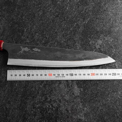 Gyuto Blue Steel #1 Kurouchi Walnut Red Handle 240mm (9.4”)-[Musashi]-[Japanese-Kitchen-Knives]