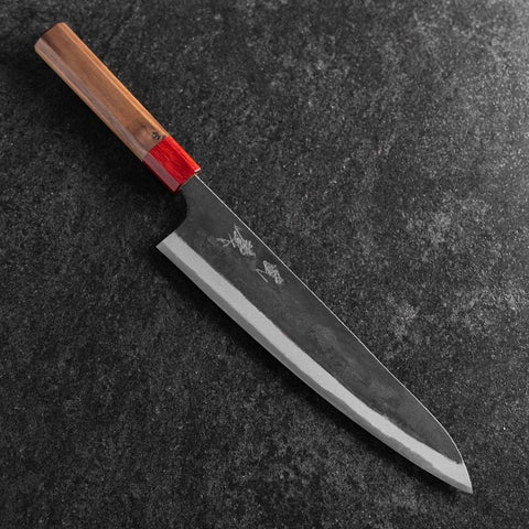Gyuto Blue Steel #1 Kurouchi Walnut Red Handle 240mm (9.4”)-[Musashi]-[Japanese-Kitchen-Knives]