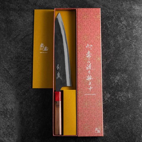 Gyuto Blue Steel #1 Kurouchi Walnut Red Handle 240mm-[Musashi]-[Japanese-Kitchen-Knives]