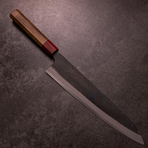 Gyuto Blue Steel #1 Kurouchi Walnut Red Handle 240mm-[Musashi]-[Japanese-Kitchen-Knives]