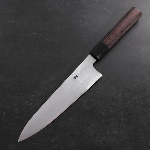 Gyuto Blue Steel #1 Suminagashi Buffalo Ebony Handle 180mm (7”)-[Musashi]-[Japanese-Kitchen-Knives]
