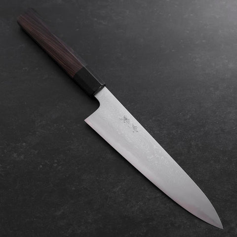 Gyuto Blue Steel #1 Suminagashi Buffalo Ebony Handle 180mm (7”)-[Musashi]-[Japanese-Kitchen-Knives]