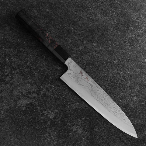 Gyuto Blue Steel #1 Suminagashi Buffalo Ebony Handle 200mm (7.9”)-[Musashi]-[Japanese-Kitchen-Knives]