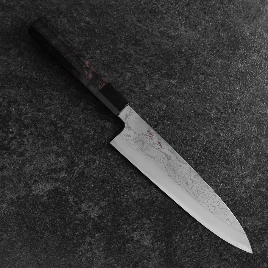 Gyuto Blue Steel #1 Suminagashi Buffalo Ebony Handle 200mm-[Musashi]-[Japanese-Kitchen-Knives]
