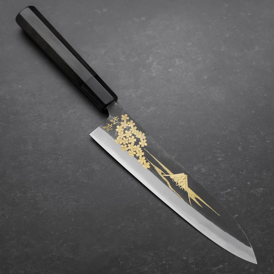 牛刀 青紙2号 彫金 黒打 桜富士 黒檀水牛柄 210mm – MUSASHI
