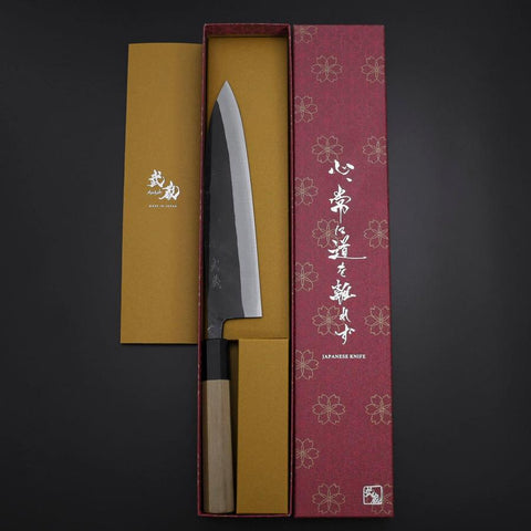 Gyuto Blue Steel #2 Kurouchi Buffalo Magnolia Handle 210mm (8.3”)-[Musashi]-[Japanese-Kitchen-Knives]