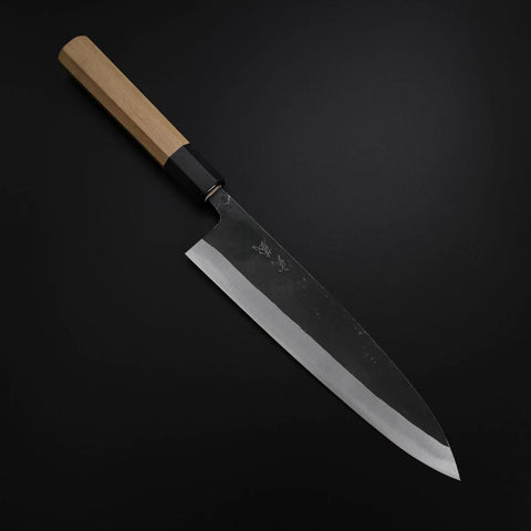 Gyuto Blue Steel #2 Kurouchi Buffalo Magnolia Handle 210mm (8.3”)-[Musashi]-[Japanese-Kitchen-Knives]