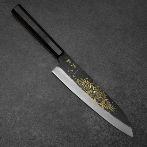 Gyuto Blue Steel #2 Kurouchi Chokin Crane Buffalo Ebony Handle 210mm (8.3”)-[Musashi]-[Japanese-Kitchen-Knives]