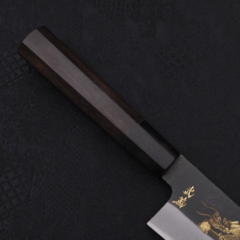 Gyuto Blue Steel #2 Kurouchi Chokin Dragon Buffalo Ebony Handle 210mm (8.3”)-[Musashi]-[Japanese-Kitchen-Knives]